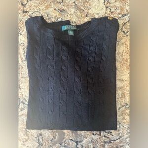 Lauren Ralph Lauren Cable Knit Fisherman Sweater Gold Buttons Crewneck Sz XL